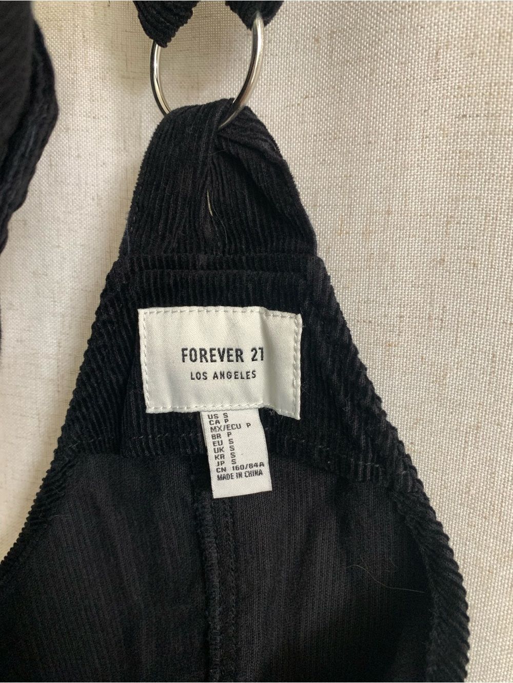Forever 21 100% Cotton Black Corduroy Pinafore Skirt Overalls Ring Hardware Sm - Picture 4 of 7